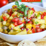 Hawaiian salsa with tortilla chips, fun recipe