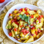 Bowl of Hawaiian salsa with tortilla chips