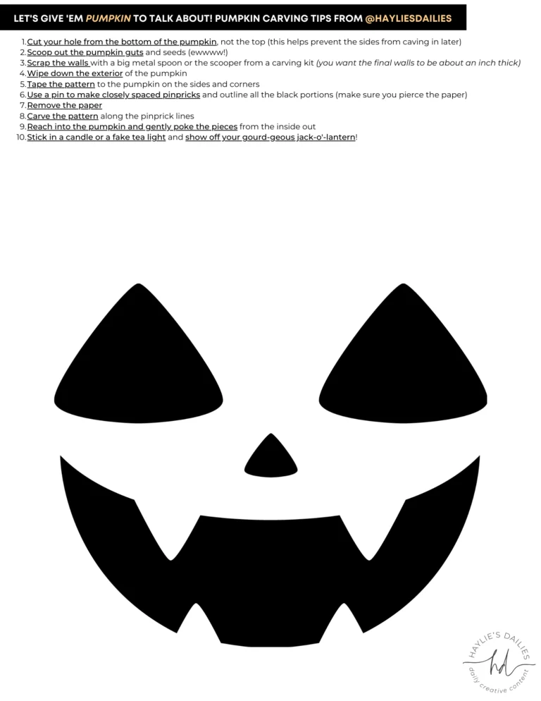 Printable pumpkin carving pattern from a set of classic and wholesome designs