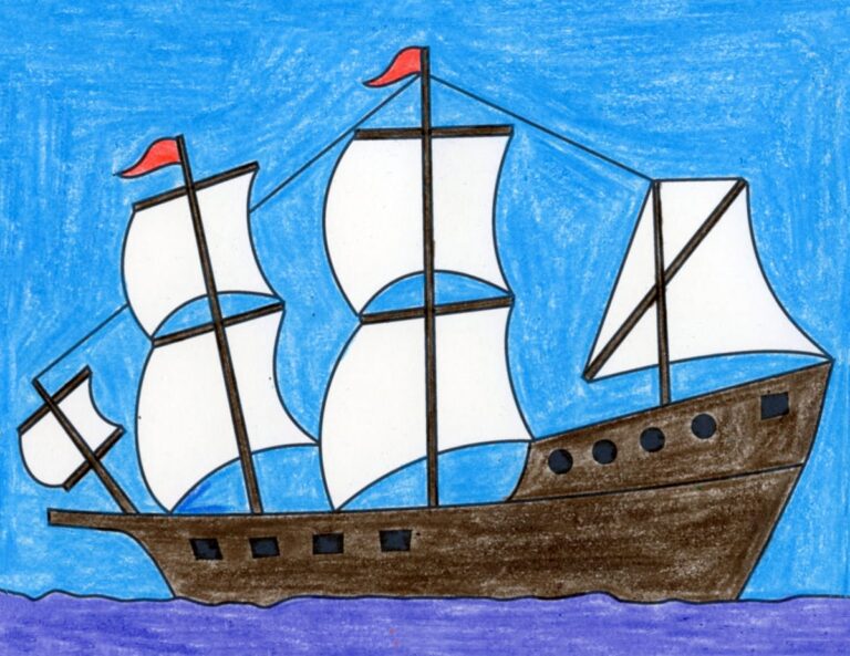Step by step ship drawing tutorial for kids