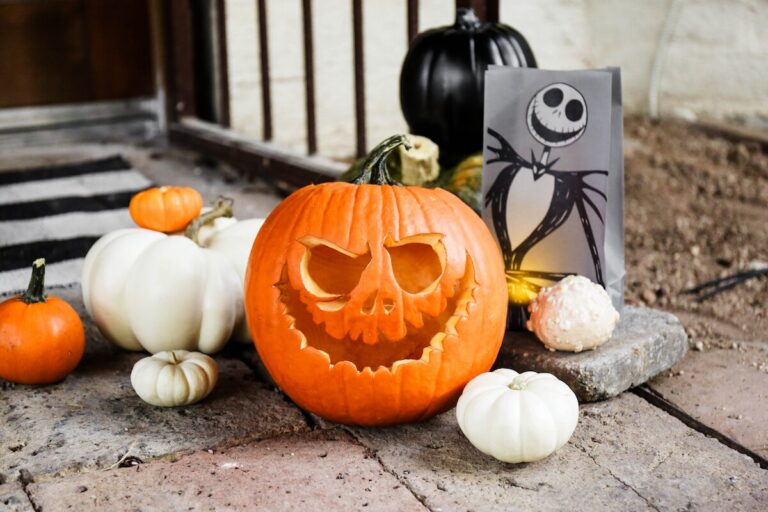 Jack Skellington carved pumpkin