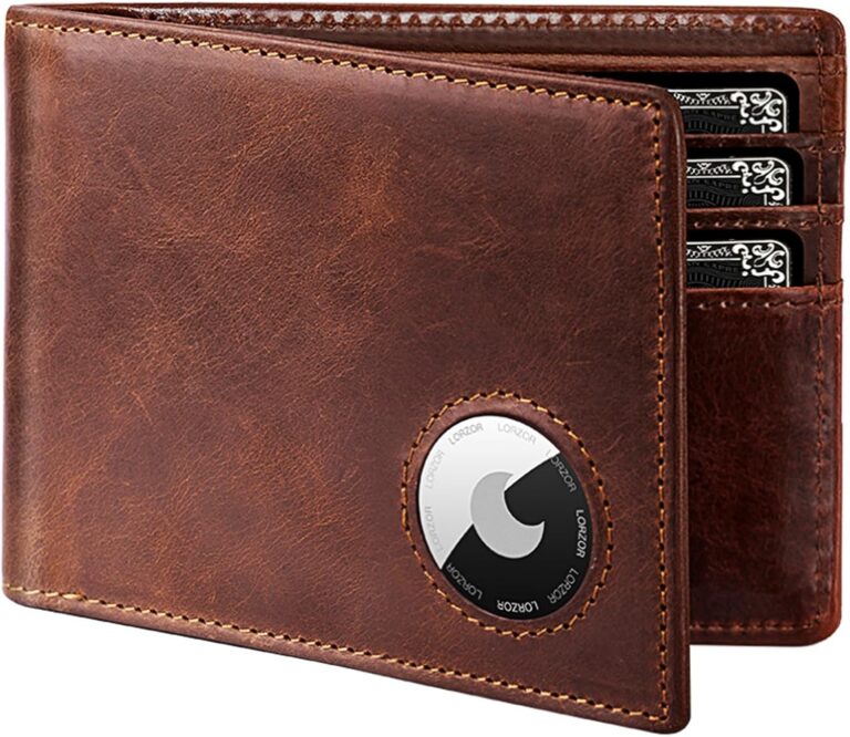 Bifold full grain leather wallet with built-in AirTag holder