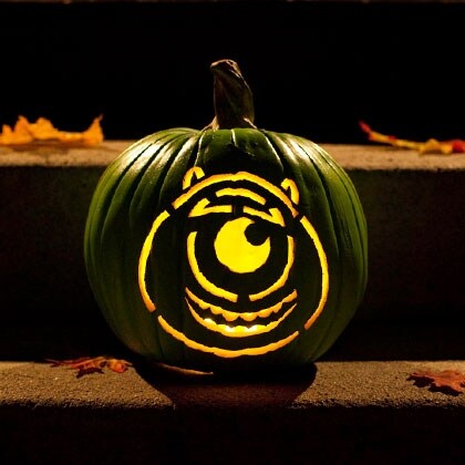 Mike Wazowski carved pumpkin