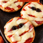 Mummy bagel pizzas for a Halloween party or after school snack