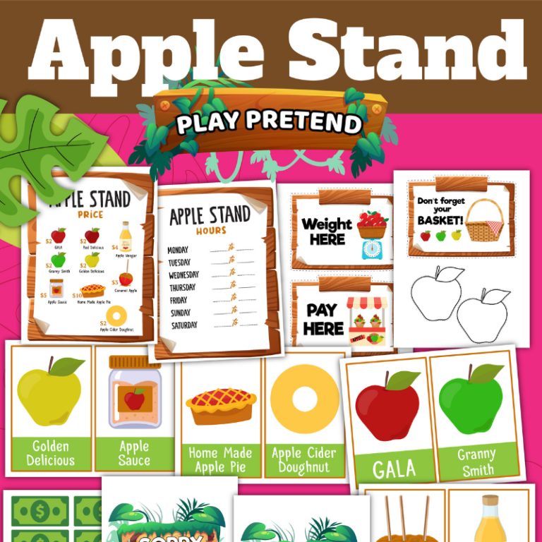 Pretend play apple stand printable signs and apple menu for a dramatic play center