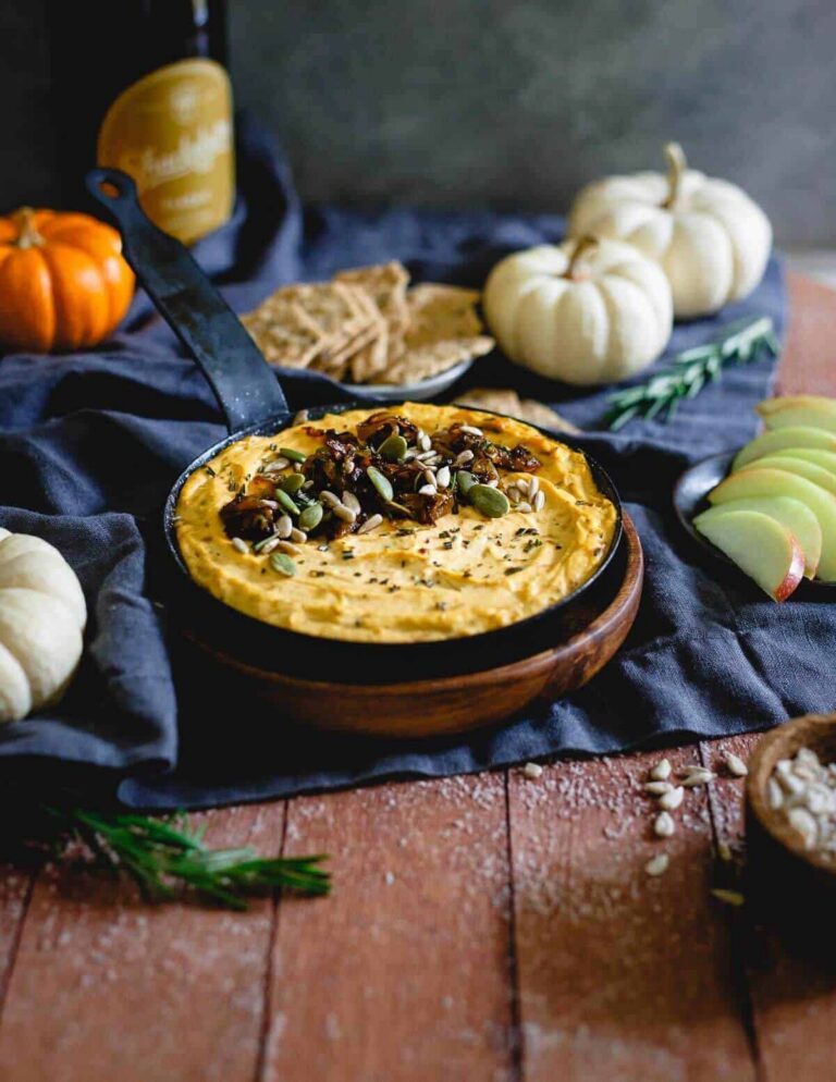 Pumpkin goat cheese dip with caramelized onions