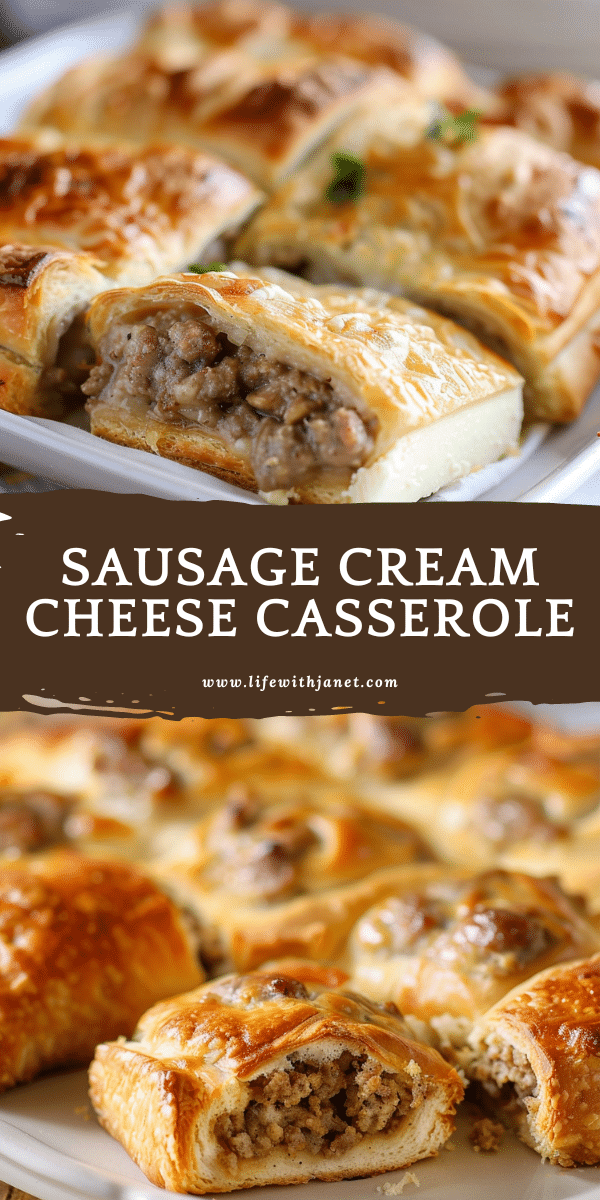 3 ingredient sausage cream cheese casserole with crescent roll crust