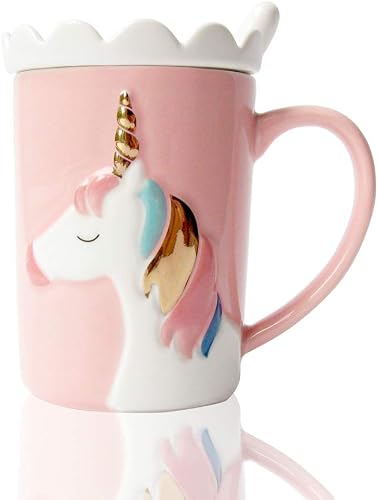 Unicorn coffee mug with lid and spoon