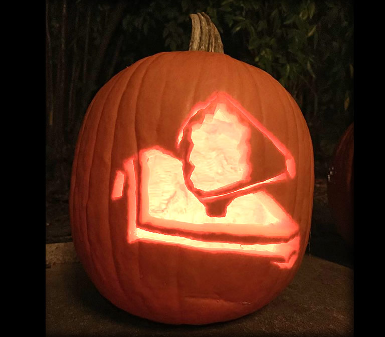 Pumpkin carved with the James Webb Space Telescope mirror design
