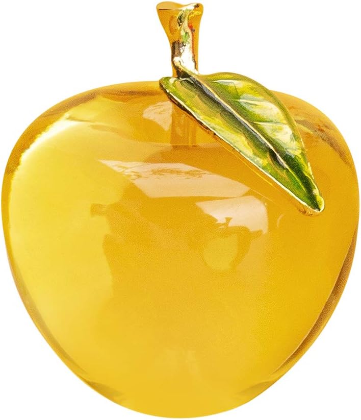 Yellow glazed crystal apple paperweight figurine