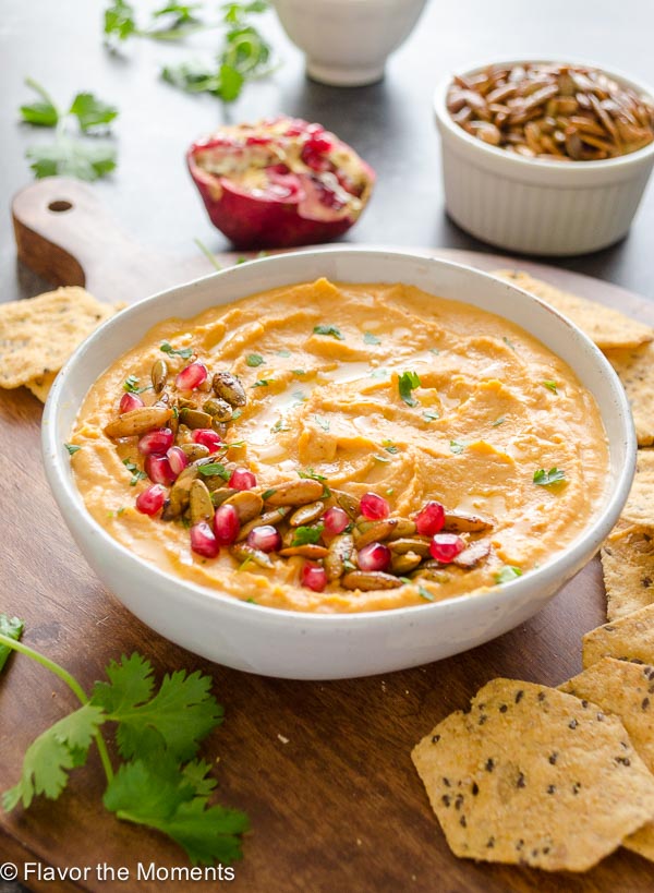 Butternut squash hummus topped with spiced pepitas