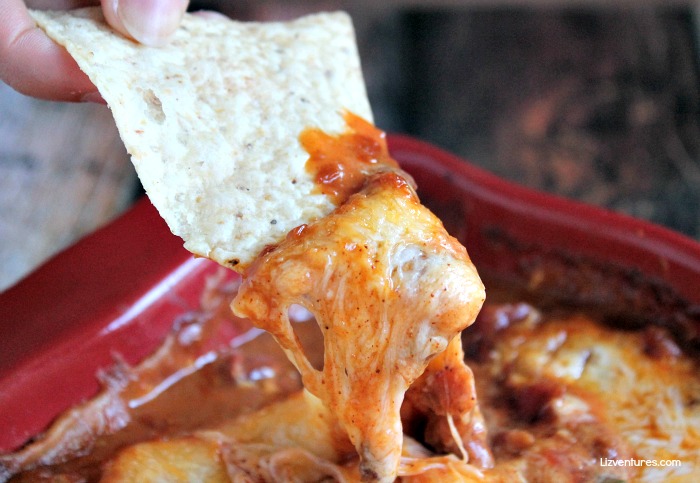Hot cheesy taco dip with tortilla chips