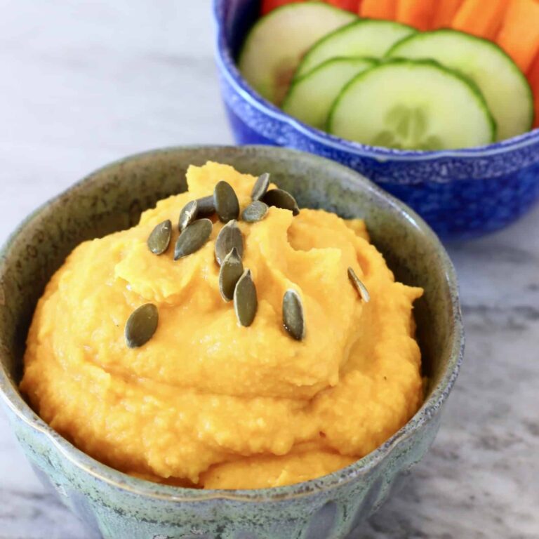 Pumpkin sage hummus, a vegan and gluten-free fall dip