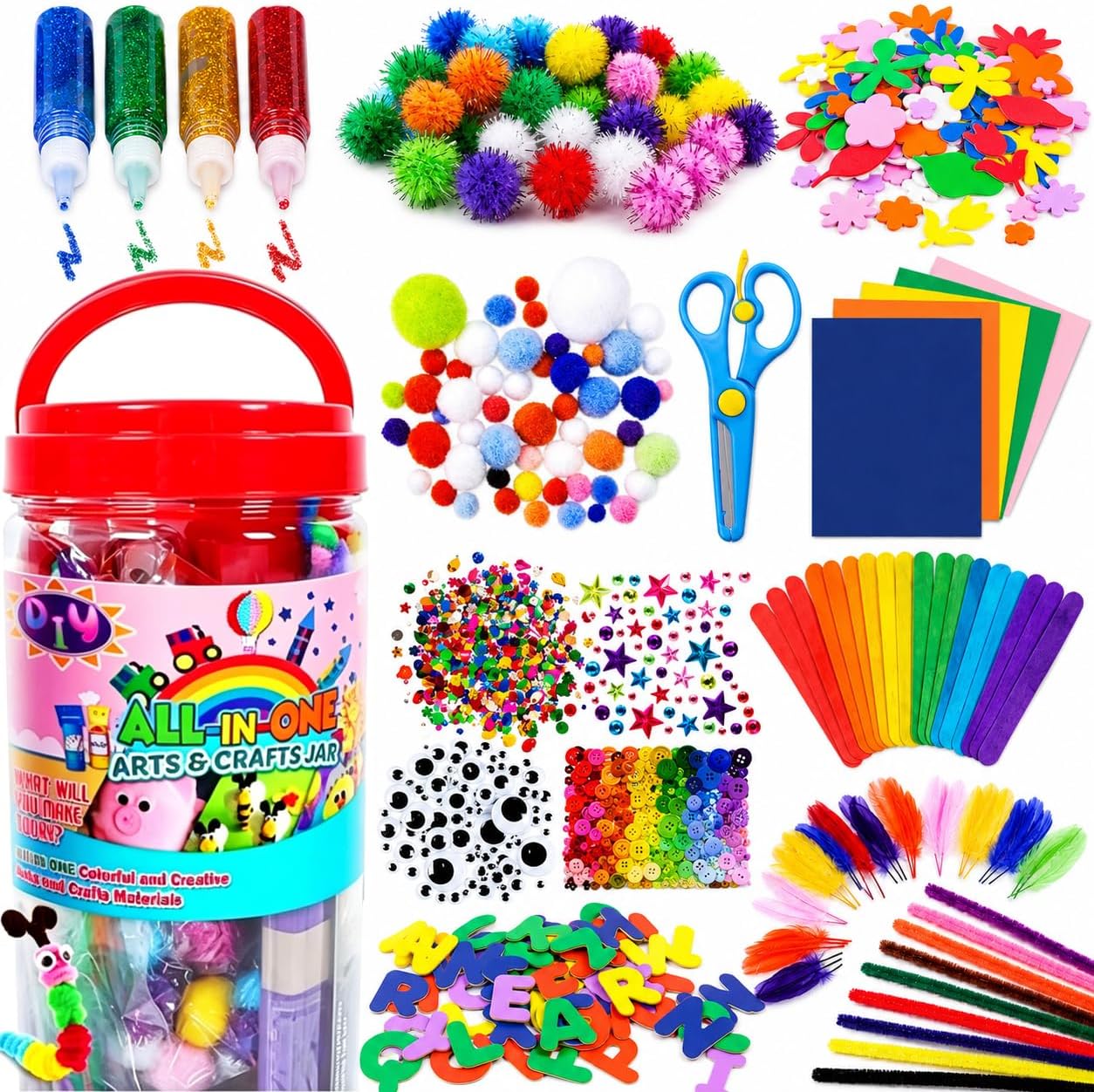FUNZBO kids arts and crafts supply kit with construction paper