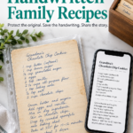 Handwritten family recipe card preserved beside a digital copy