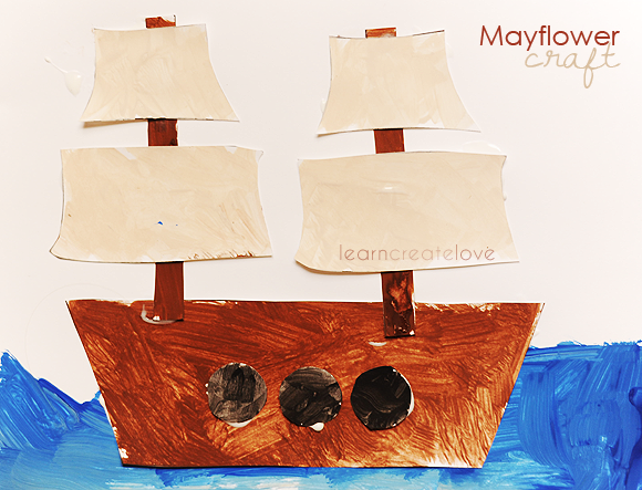Painted printable Mayflower ship with cut-out waves