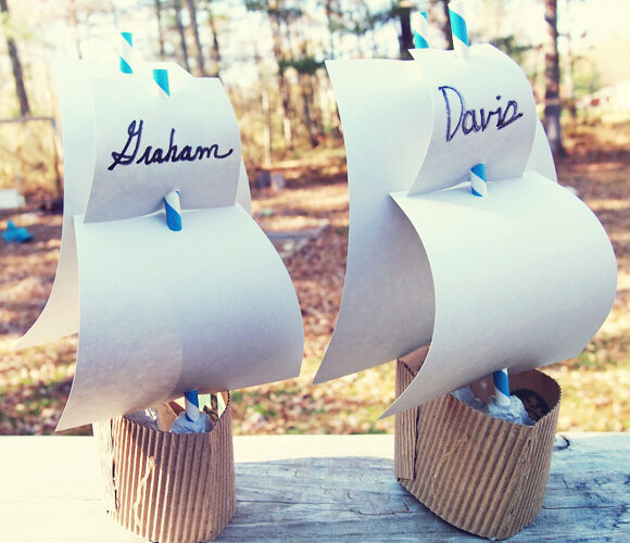 Mayflower ship made from a coffee sleeve and egg carton