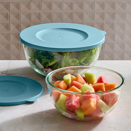 Pampered Chef Glass Mixing Bowl Set With Lids