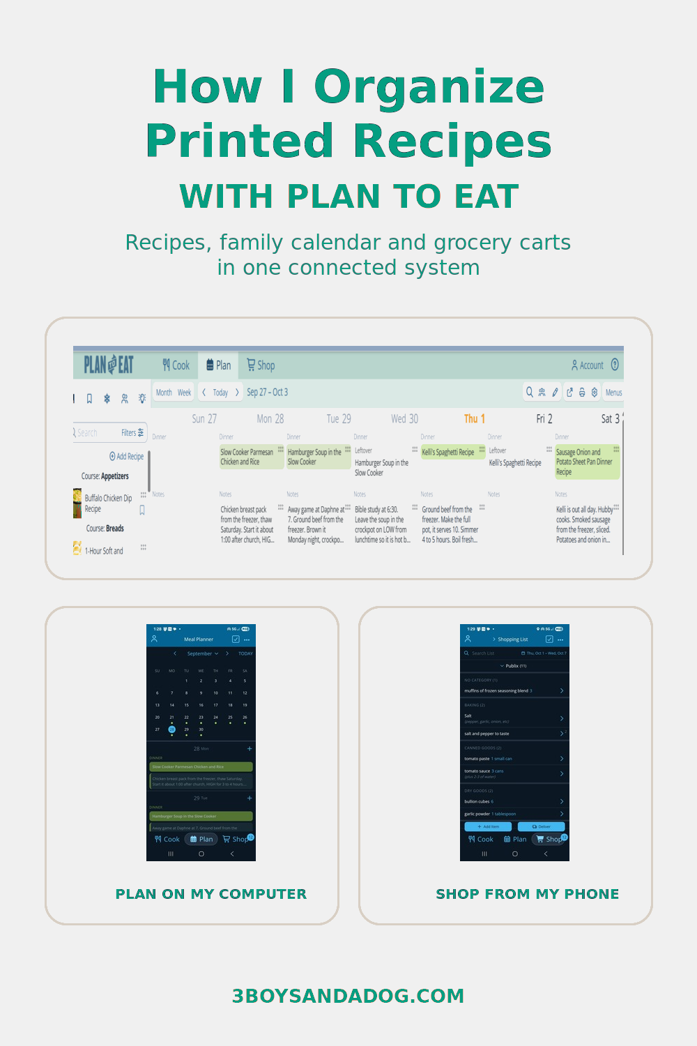How I organize printed recipes, meal planning, and grocery shopping with Plan to Eat