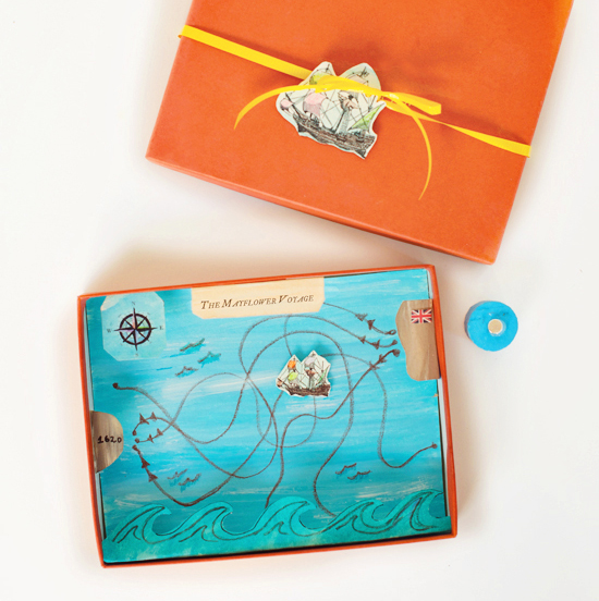 Homemade magnetic game moving the Mayflower across the ocean
